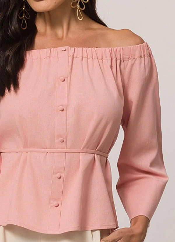 Doce Trama - Camisa Ombro a Ombro em Tela Linen Clássica Rosa 6
