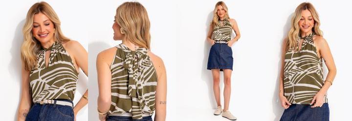 Blusa Abstrato Verde em Malha de Viscose