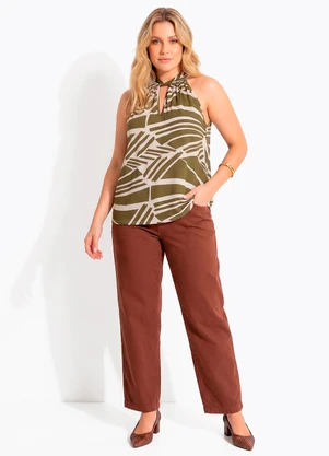 Quintess - Blusa Abstrato Verde em Malha de Viscose - QUINTESS