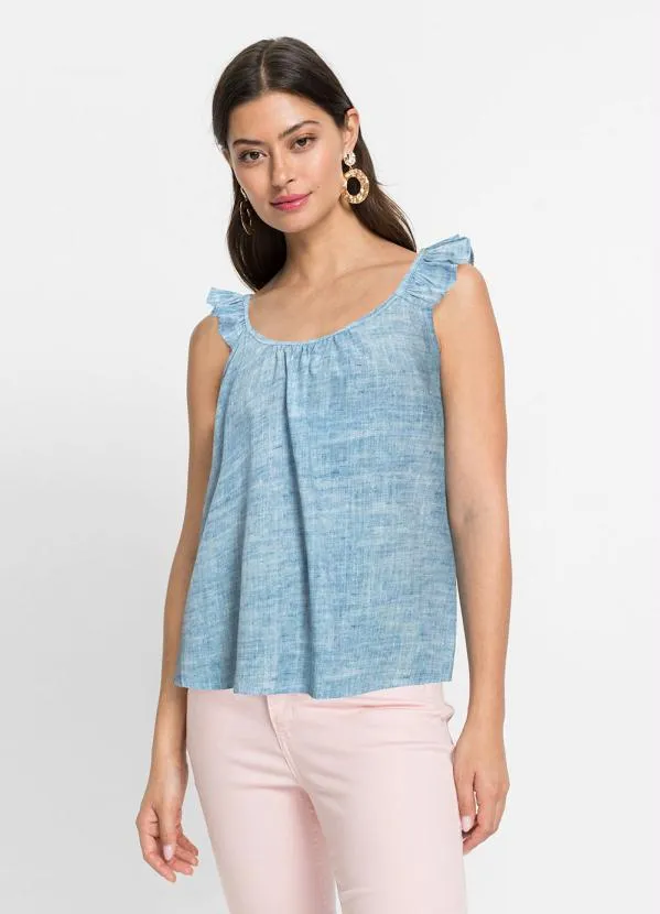 bonprix - Blusa Alça com Babado Azul