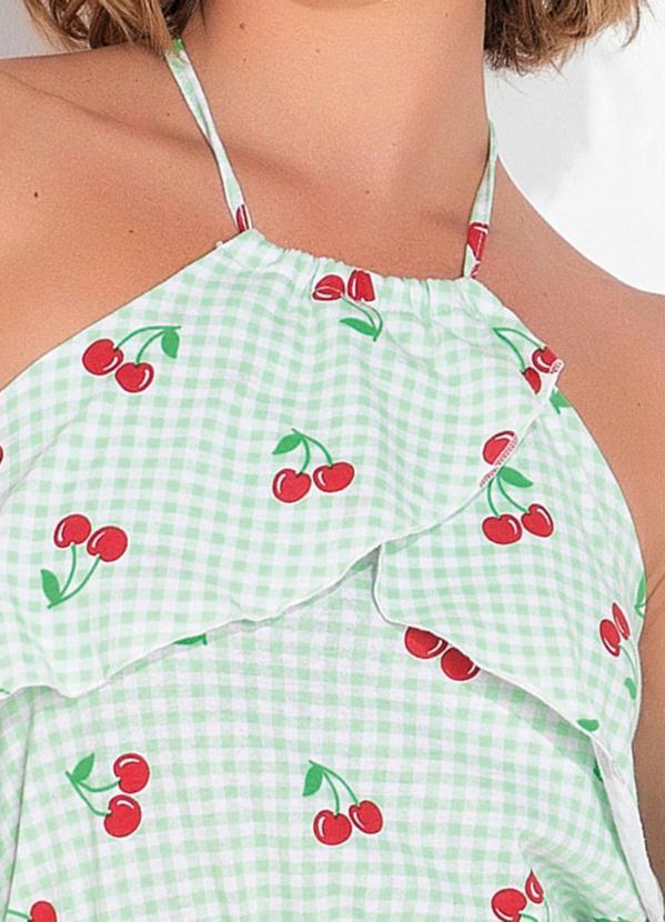 Outlet - Blusa Alças para Amarrar com Babado Verde 3