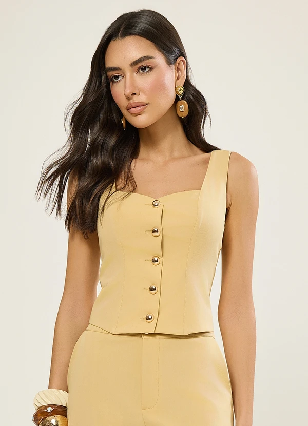 Naguchi - Blusa Alfaiataria com Decote Coracao Amarelo Vani