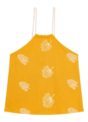 Malwee - Blusa Amarela Folhas com Torção - MALWEE