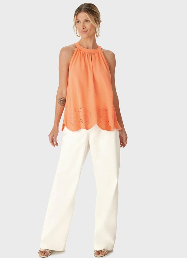 Malwee - Blusa Ampla Bordada Laranja Claro 2