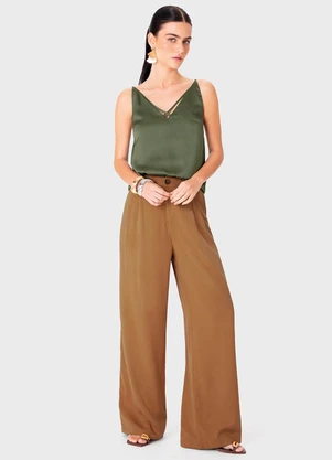 Enfim - Blusa Ampla em Cetim Verde Militar - ENFIM