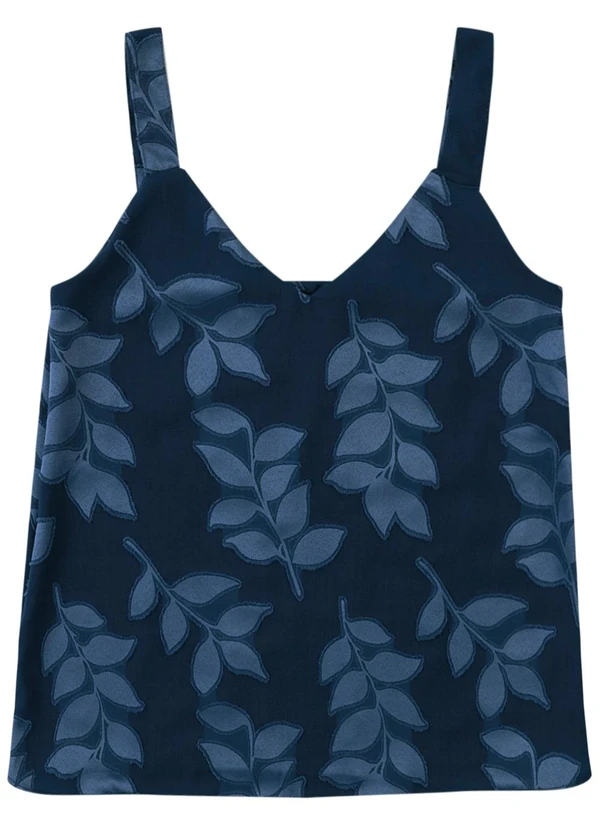 Malwee - Blusa Ampla Folhagens em Jacquard Azul Marinho 1