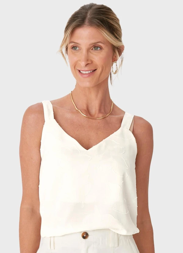 Malwee - Blusa Ampla Folhagens em Jacquard Off White 1