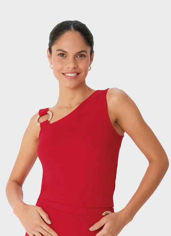 Malwee - Blusa Assimétrica com Argola Vermelho