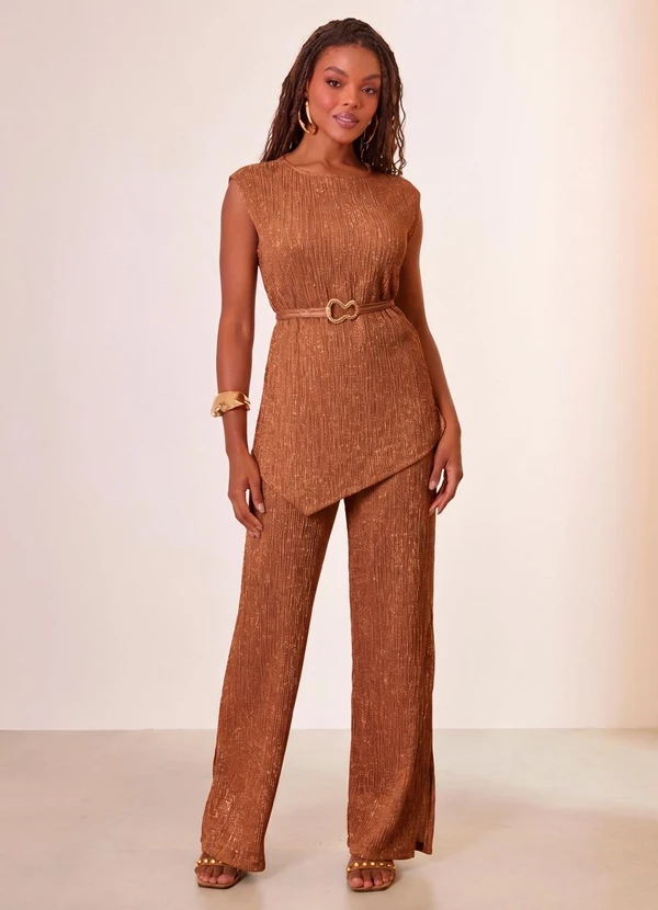 Naguchi - Blusa Assimetrica com Cinto Avelã
