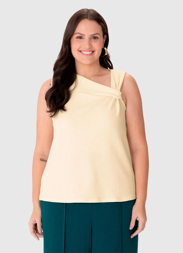 Malwee - Blusa Assimétrica com Torção Off White