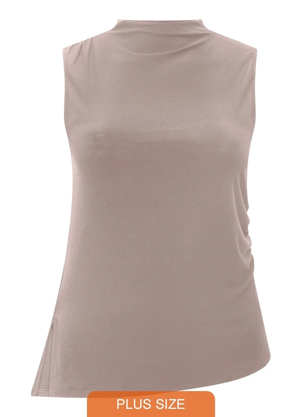 Lunender Mais Mulher - Blusa Assimétrica Plus Size sem Mangas Cinza