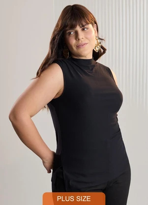 Lunender Mais Mulher - Blusa Assimétrica Plus Size sem Mangas Preto - LUNENDER MAIS MULHER