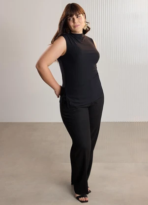 Lunender Mais Mulher - Blusa Assimétrica Plus Size sem Mangas Preto - LUNENDER MAIS MULHER