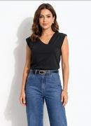 Blusa Assim�trica Preta em Microflex com Detalhe Franzido