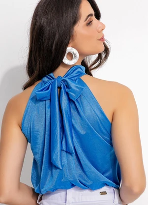 Quintess - Blusa Azul Bic em Malha Illusione - QUINTESS