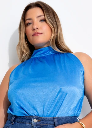 Quintess - Blusa Azul Bic em Malha Illusione - QUINTESS