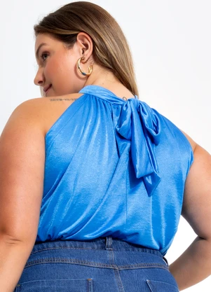 Quintess - Blusa Azul Bic em Malha Illusione - QUINTESS