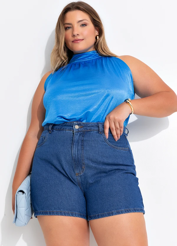 Quintess - Blusa Azul Bic em Malha Illusione