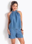 Blusa azul claro em jeans