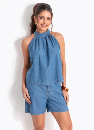 Quintess - Blusa Azul Claro em Jeans - QUINTESS