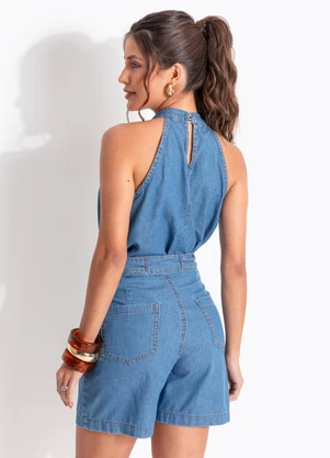 Quintess - Blusa Azul Claro em Jeans - QUINTESS