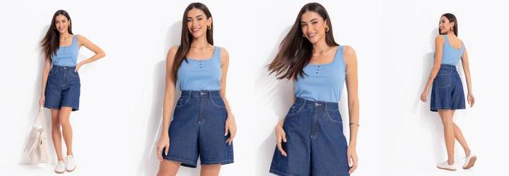 Blusa Azul Claro em Malha Canelada