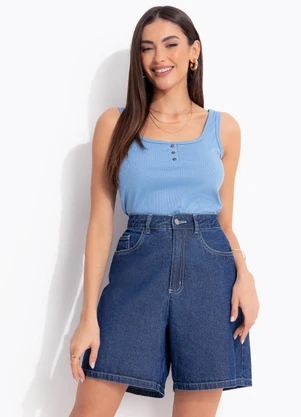 Quintess - Blusa Azul Claro em Malha Canelada - QUINTESS