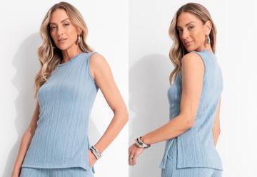 Blusa Azul Claro em Malha Jacquard