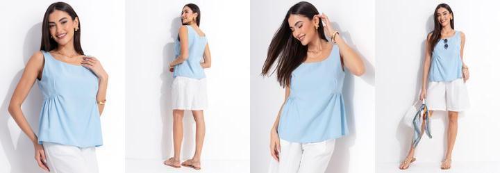 Blusa Azul Claro em Tecido de Alfaiataria