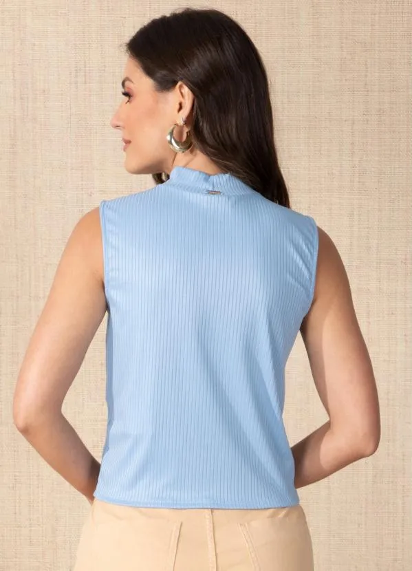 Quintess - Blusa Azul com Torção na Barra Frente 2