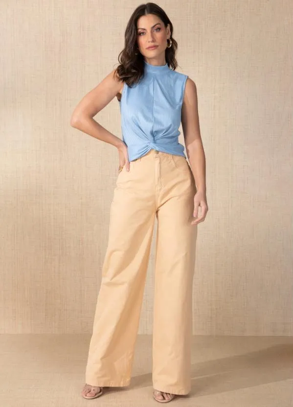 Quintess - Blusa Azul com Torção na Barra Frente 5