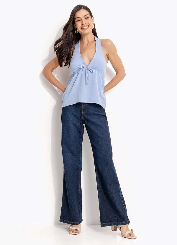 Quintess - Blusa Azul em Crepe Plano 3