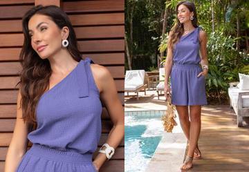 Blusa Azul em Malha Crepe Texturizada