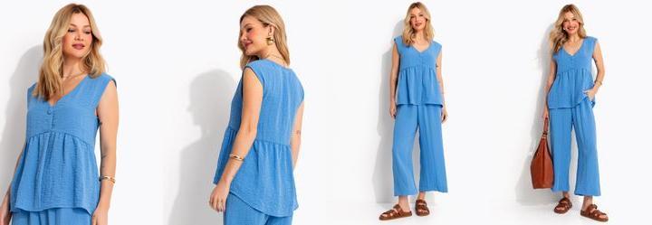 Blusa Azul em Tecido em Gaze