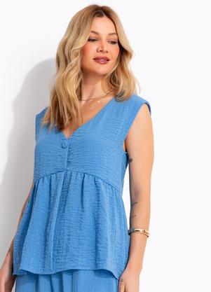 Blusa (Azul) em Tecido em Gaze