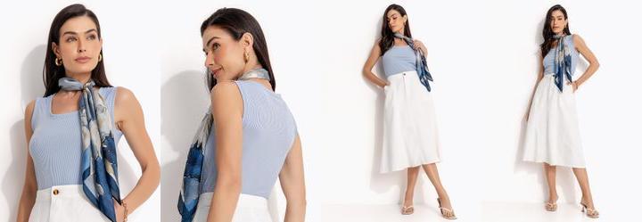 Blusa Azul em Ribana Canelada