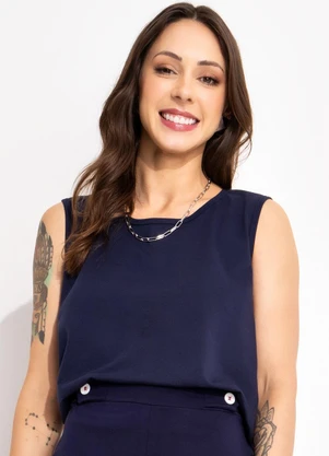 Bimini - Blusa Azul Escuro em Malha de Algodão - BIMINI