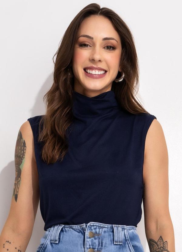 Bimini - Blusa Azul Escuro em Malha Suede