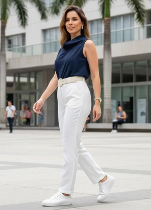 Quintess - Blusa Azul Marinho em Crepe Plano - QUINTESS