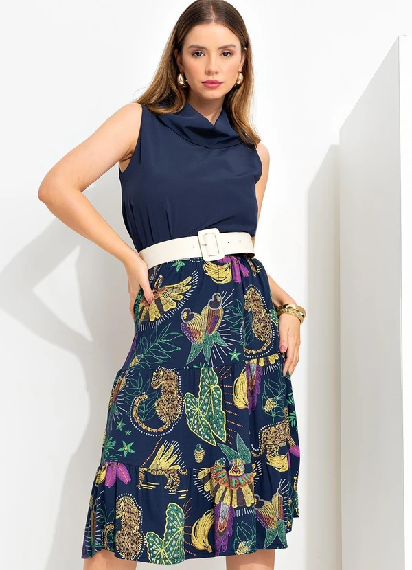 Quintess - Blusa Azul Marinho em Crepe Plano