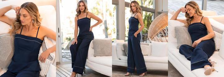 Blusa Azul Marinho em Crepe Plano