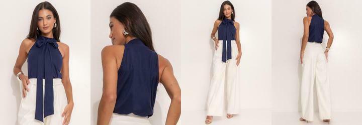 Blusa Azul Marinho em Malha Suede