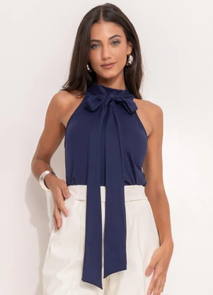 Quintess - Blusa Azul Marinho em Malha Suede - QUINTESS