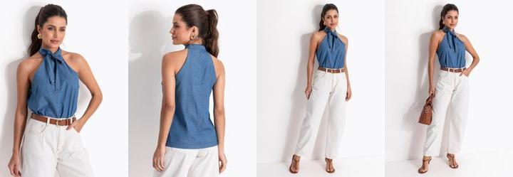 Blusa Azul M�dio em Jeans