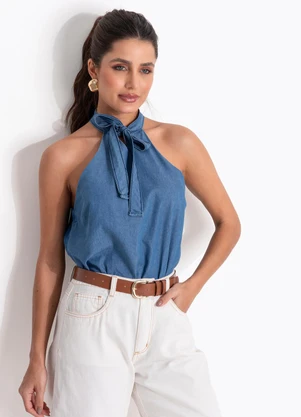 Quintess - Blusa Azul Médio em Jeans - QUINTESS