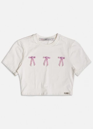 Authoria - Blusa Baby Tee Off com Laços de Veludo Branco - AUTHORIA