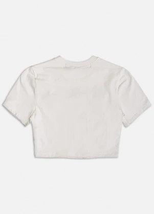Authoria - Blusa Baby Tee Off com Laços de Veludo Branco - AUTHORIA