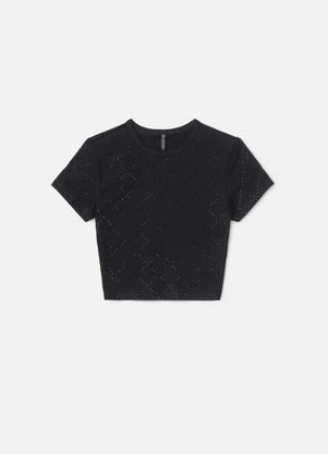 Authoria - Blusa Baby Tee Preta com Pedraria Preto - AUTHORIA