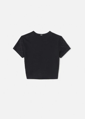 Authoria - Blusa Baby Tee Preta com Pedraria Preto - AUTHORIA