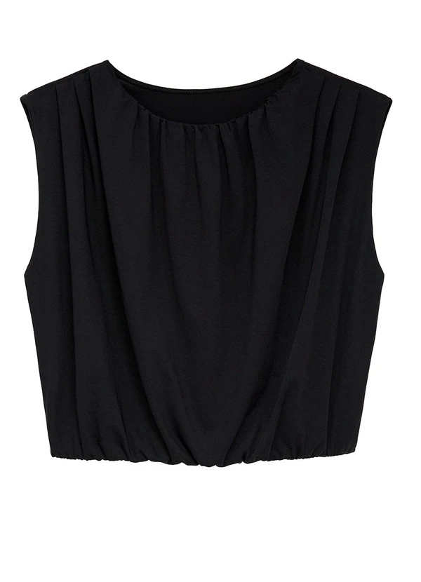 Enfim - Blusa Balonê Franzida Preto